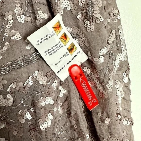 MAC DUGGAL Ruffle Neck Long Sleeve Sequin Midi Dress in Mauve Size US 6 - Picture 7 of 12